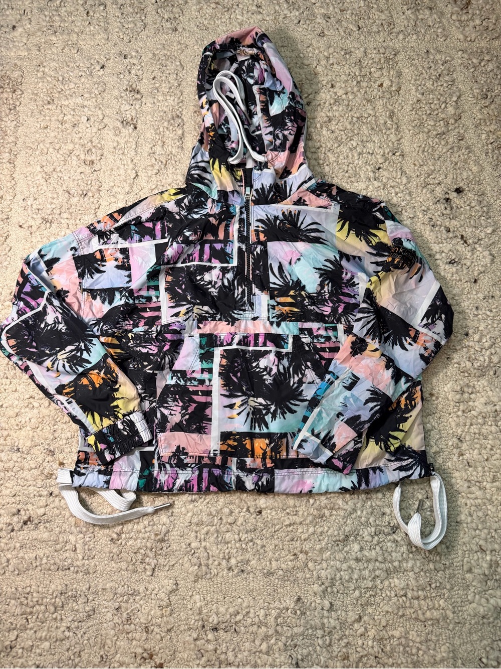 Calvin Klein Hooded Anorak with Black and Pastel Print